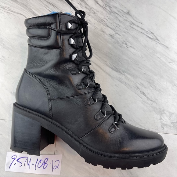 •Marc Fisher Women’s 9.5 black leather laboni combat 3” heel boots - Picture 1 of 15
